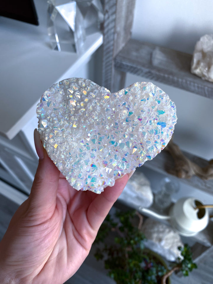 Standing Large Druzy Aura Quartz Heart 