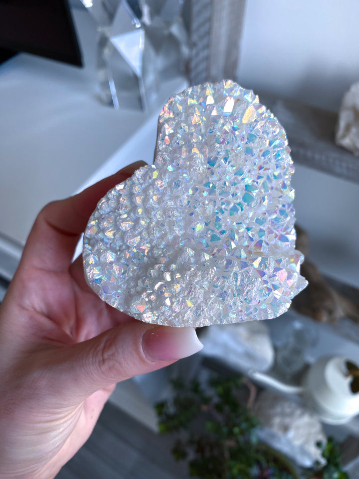 Standing Large Druzy Aura Quartz Heart 