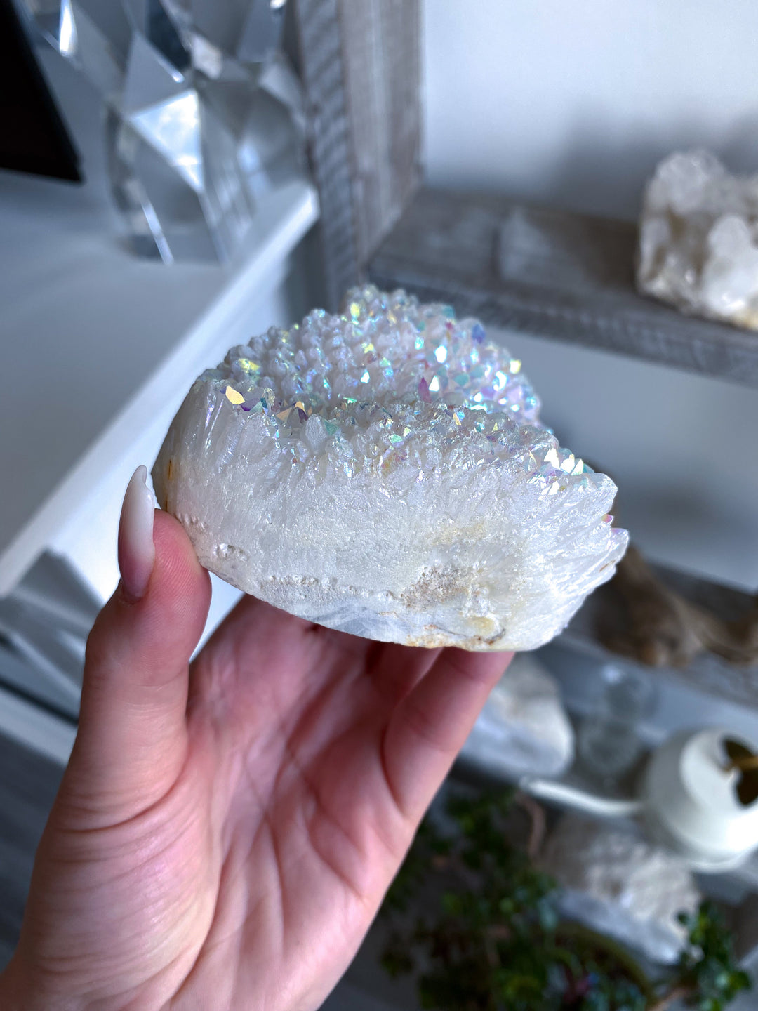 Standing Large Druzy Aura Quartz Heart 