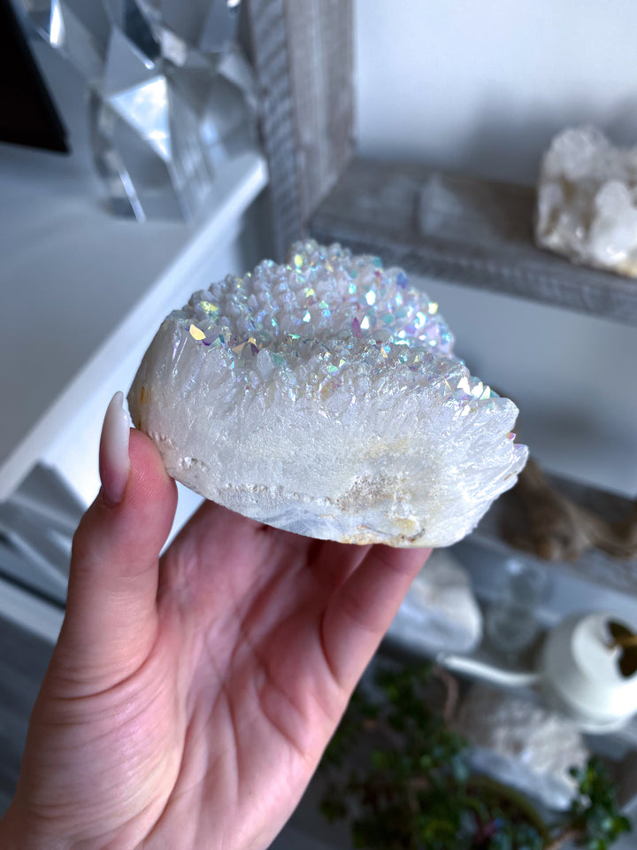 Standing Large Druzy Aura Quartz Heart 
