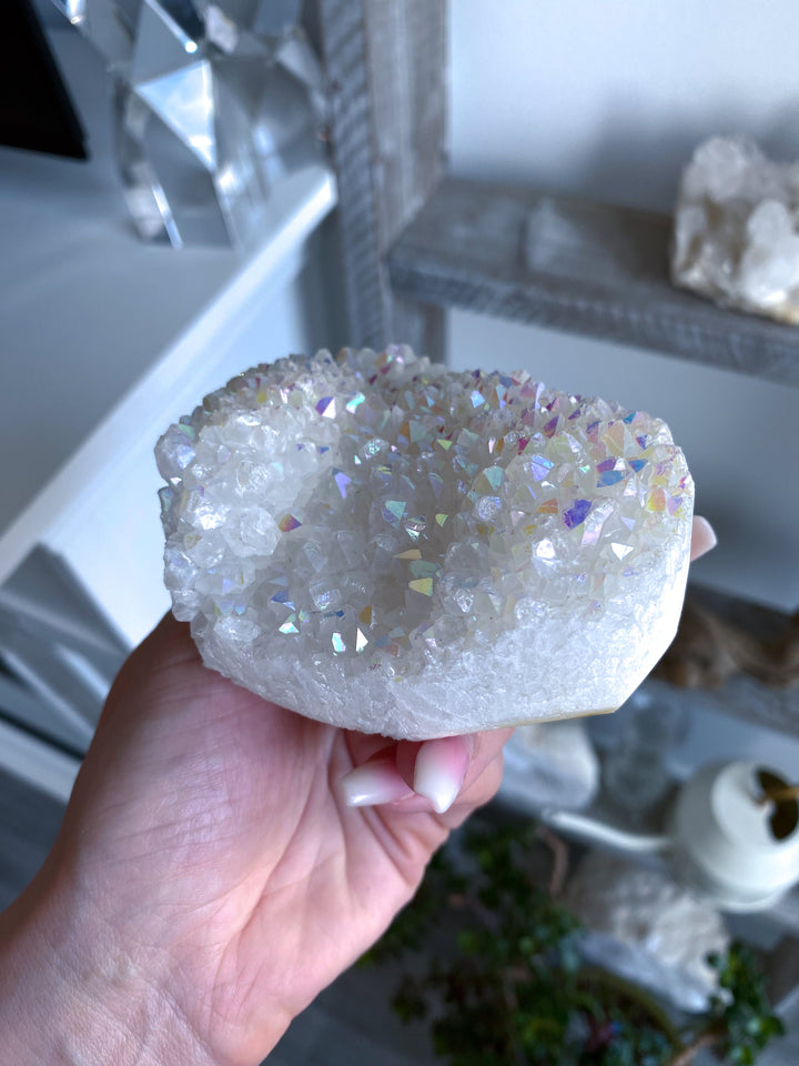Standing Large Druzy Aura Quartz Heart 