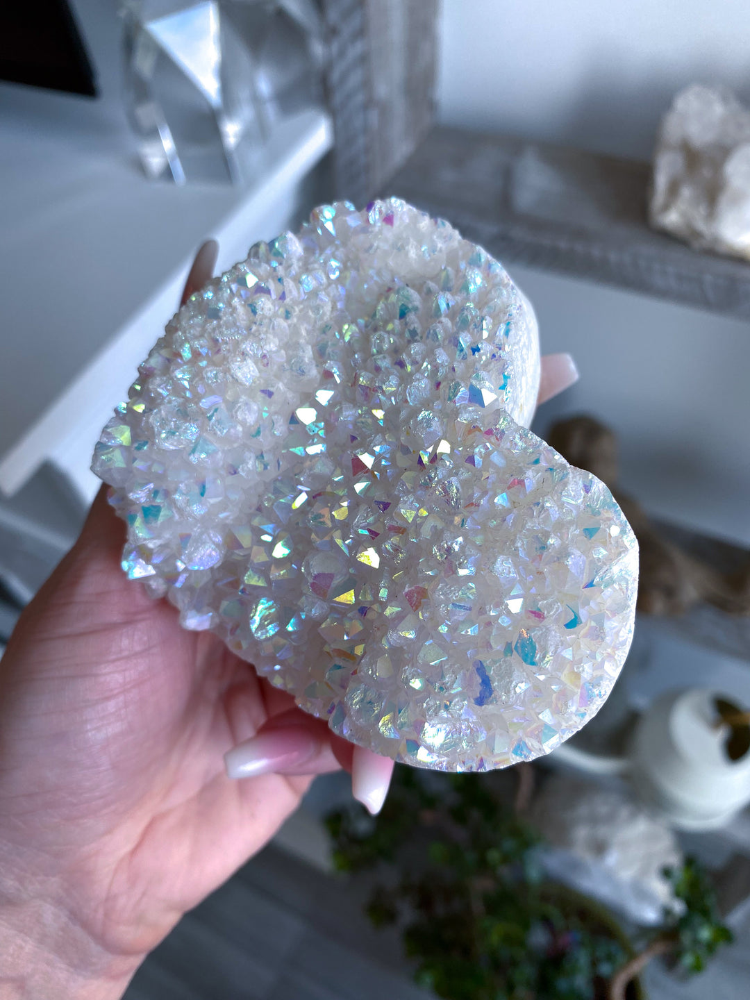 Standing Large Druzy Aura Quartz Heart 