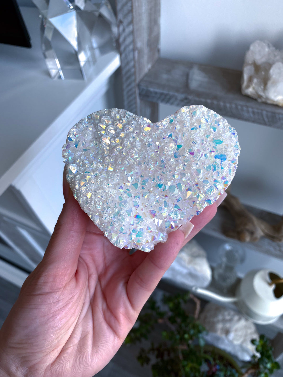 Standing Large Druzy Aura Quartz Heart 