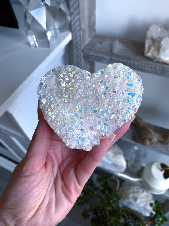 Standing Large Druzy Aura Quartz Heart 