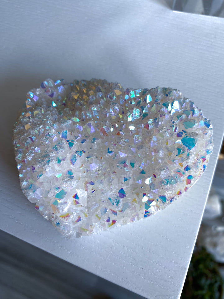 Standing Large Druzy Aura Quartz Heart 
