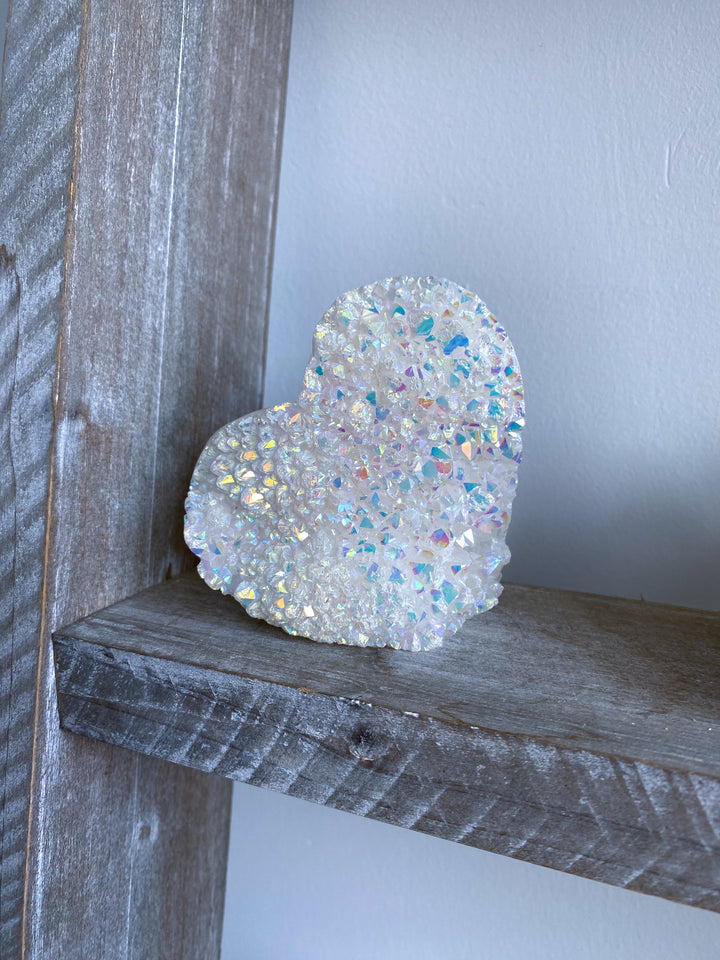 Standing Large Druzy Aura Quartz Heart 