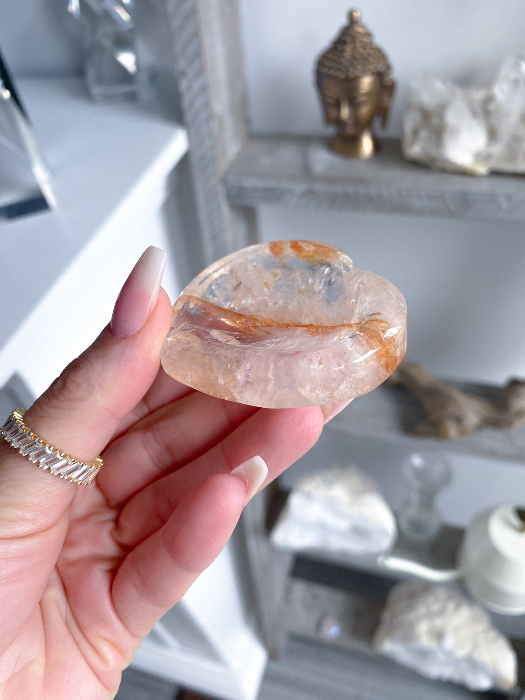 Small Quartz, Hematite Heart Dish
