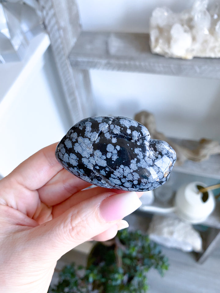 Long Snowflake Obsidian Pebble Palm Stone