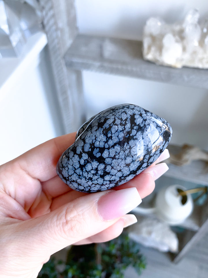 Long Snowflake Obsidian Pebble Palm Stone