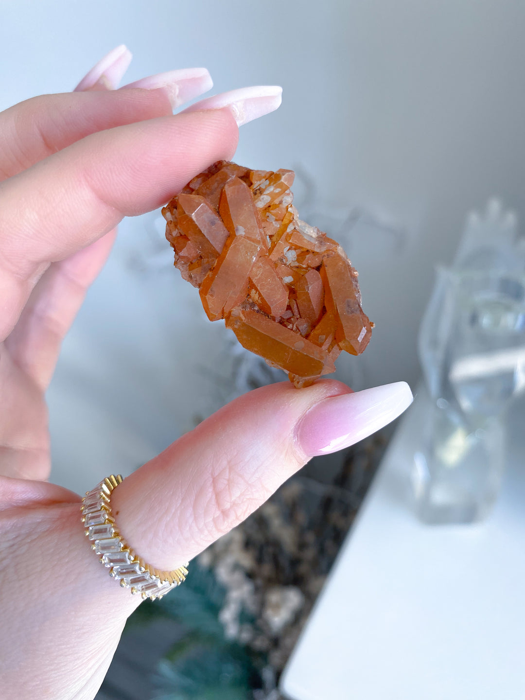 Flat, Thin Natural Tangerine Quartz Mini Cluster #14