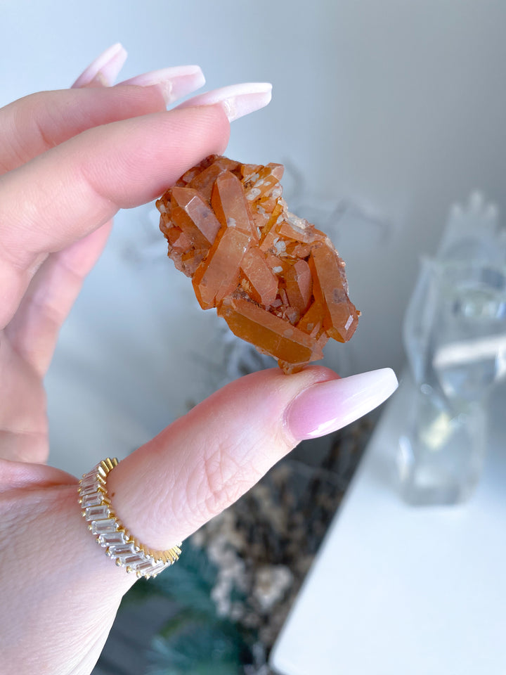 Flat, Thin Natural Tangerine Quartz Mini Cluster #14