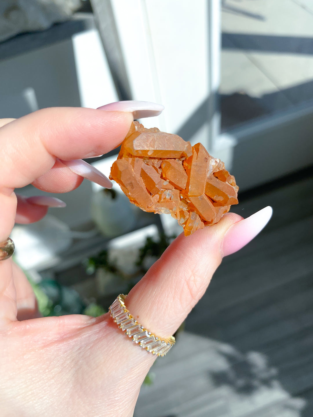 Flat, Thin Natural Tangerine Quartz Mini Cluster #14