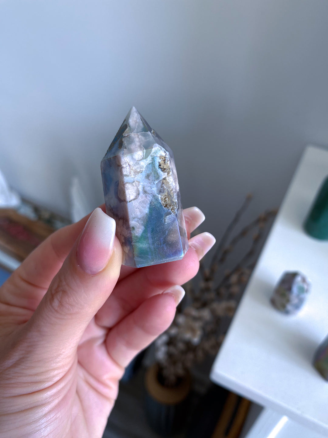 Imperfect Angel Aura Flower Agate Quartz Tower