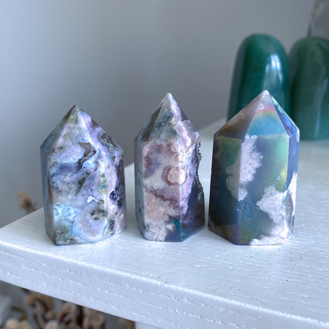 Imperfect Angel Aura Flower Agate Quartz Tower