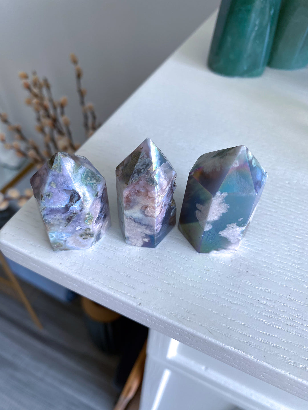 Imperfect Angel Aura Flower Agate Quartz Tower