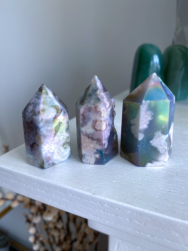 Imperfect Angel Aura Flower Agate Quartz Tower