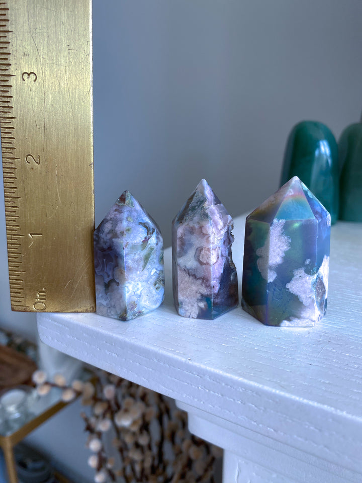 Imperfect Angel Aura Flower Agate Quartz Tower
