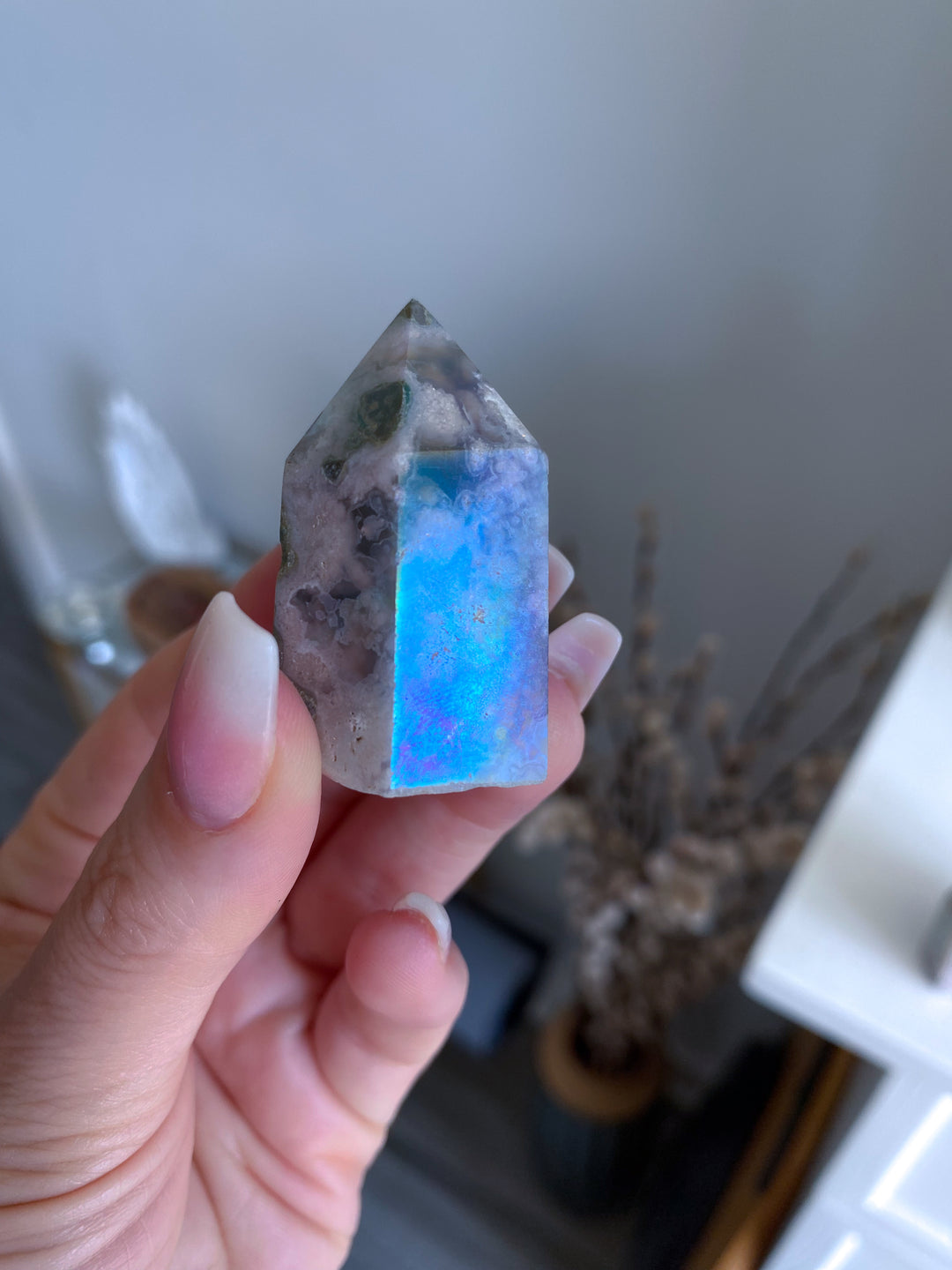Imperfect Angel Aura Flower Agate Quartz Tower
