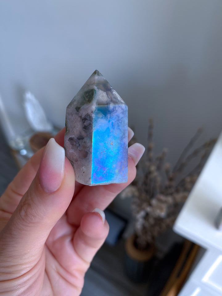 Imperfect Angel Aura Flower Agate Quartz Tower