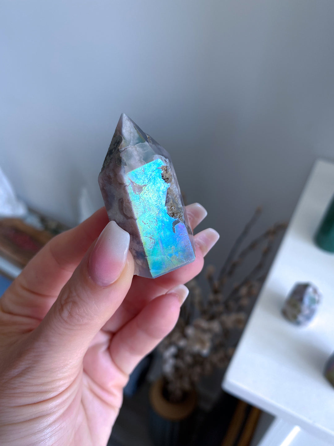 Imperfect Angel Aura Flower Agate Quartz Tower