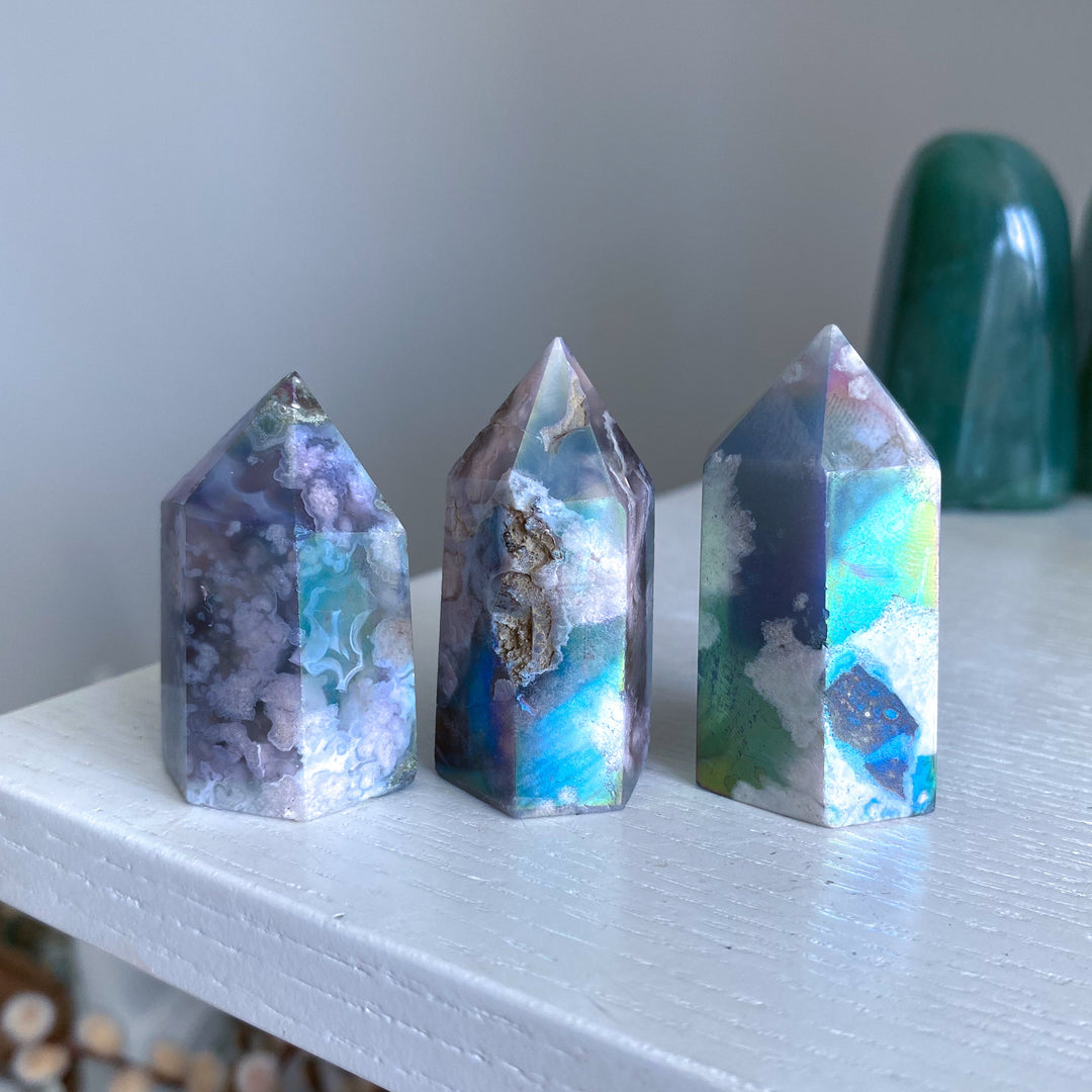 Imperfect Angel Aura Flower Agate Quartz Tower