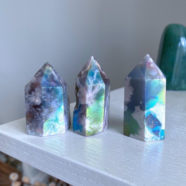 Imperfect Angel Aura Flower Agate Quartz Tower