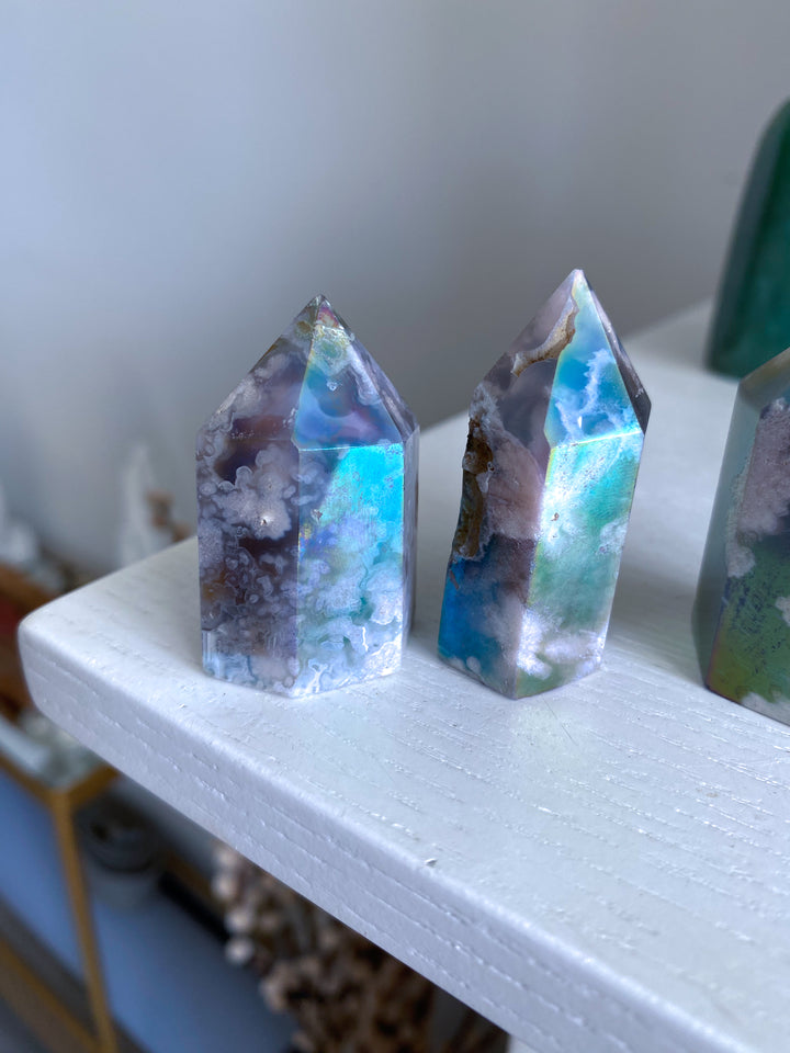 Imperfect Angel Aura Flower Agate Quartz Tower