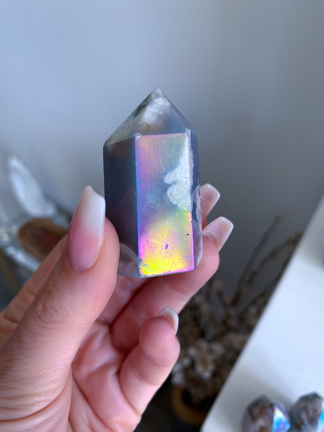 Imperfect Angel Aura Flower Agate Quartz Tower
