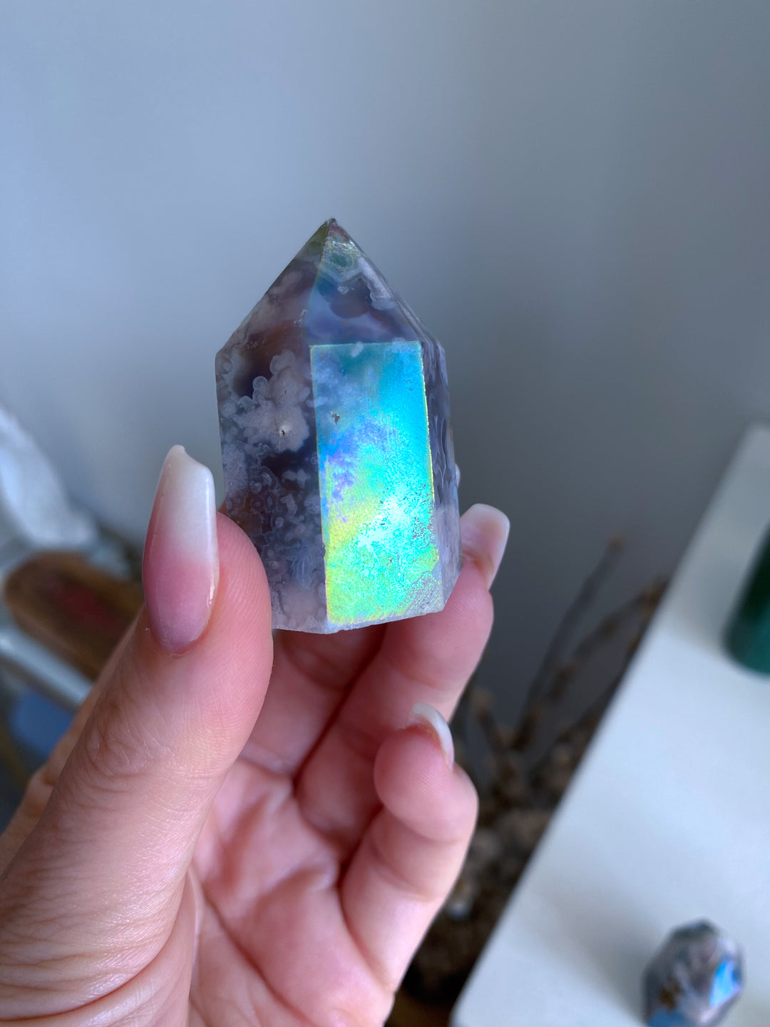 Imperfect Angel Aura Flower Agate Quartz Tower