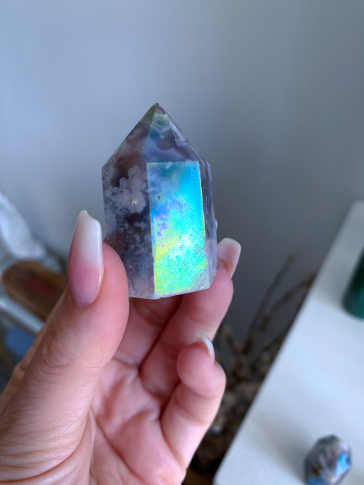Imperfect Angel Aura Flower Agate Quartz Tower