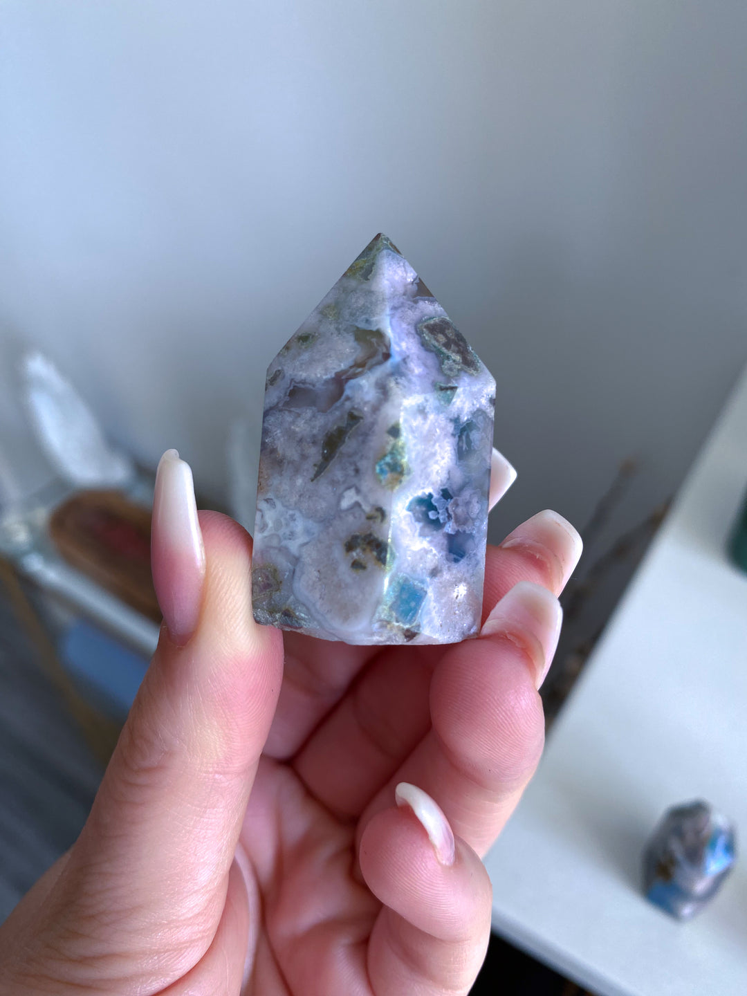 Imperfect Angel Aura Flower Agate Quartz Tower