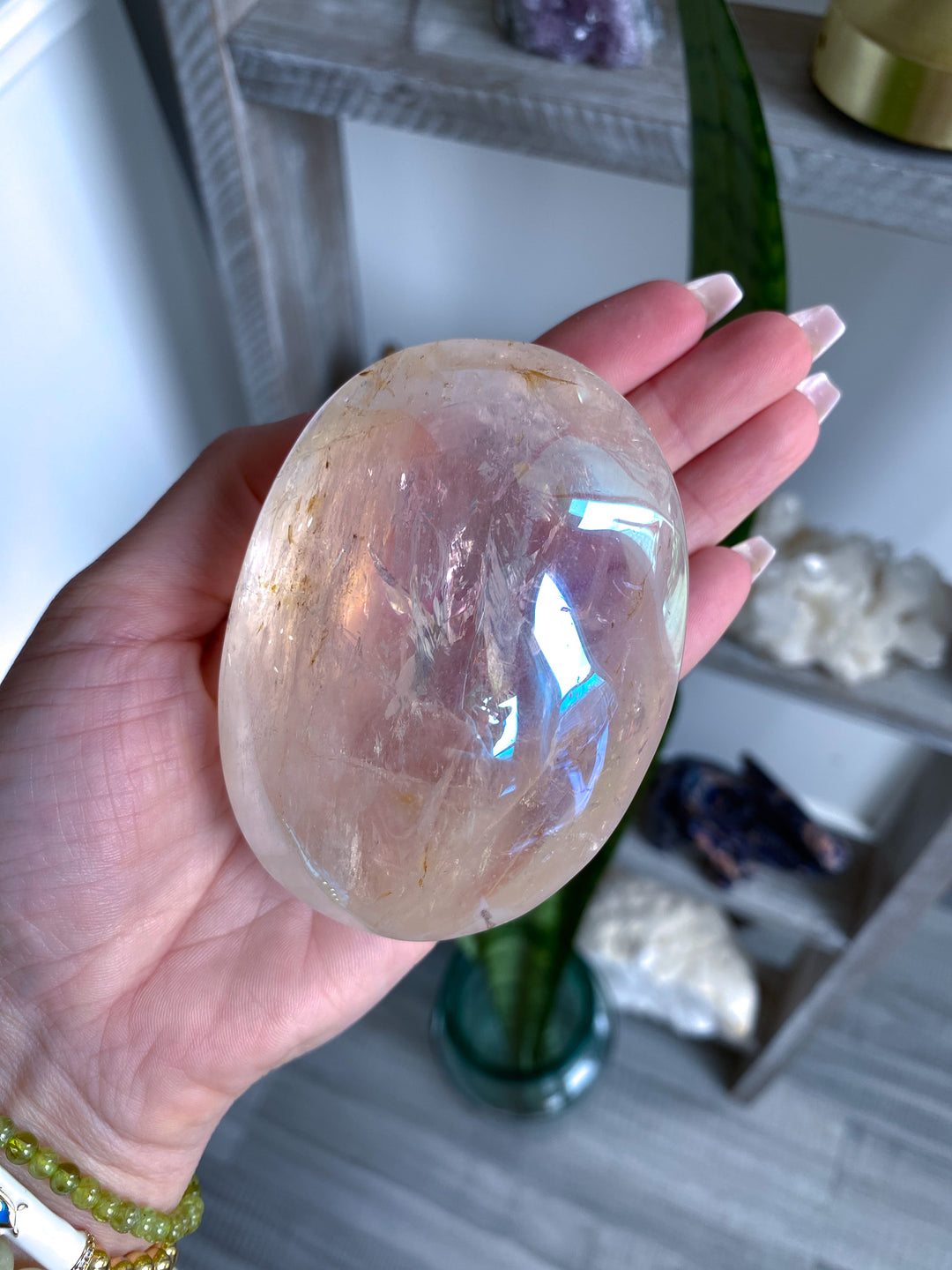 Jumbo Interdimensional Angel Aura Clear Quartz Palm Stone 