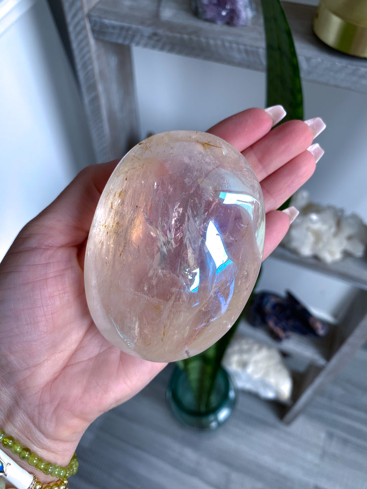 Jumbo Interdimensional Angel Aura Clear Quartz Palm Stone 