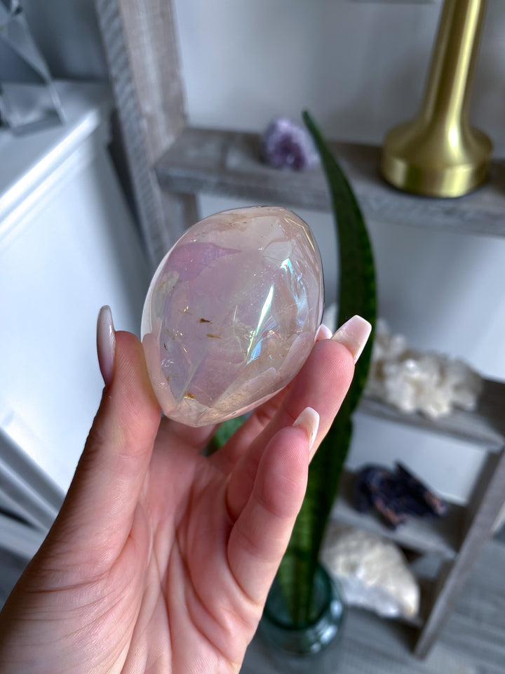 Jumbo Interdimensional Angel Aura Clear Quartz Palm Stone 