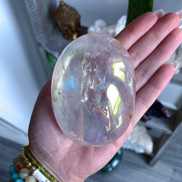 Jumbo Interdimensional Angel Aura Clear Quartz Palm Stone 