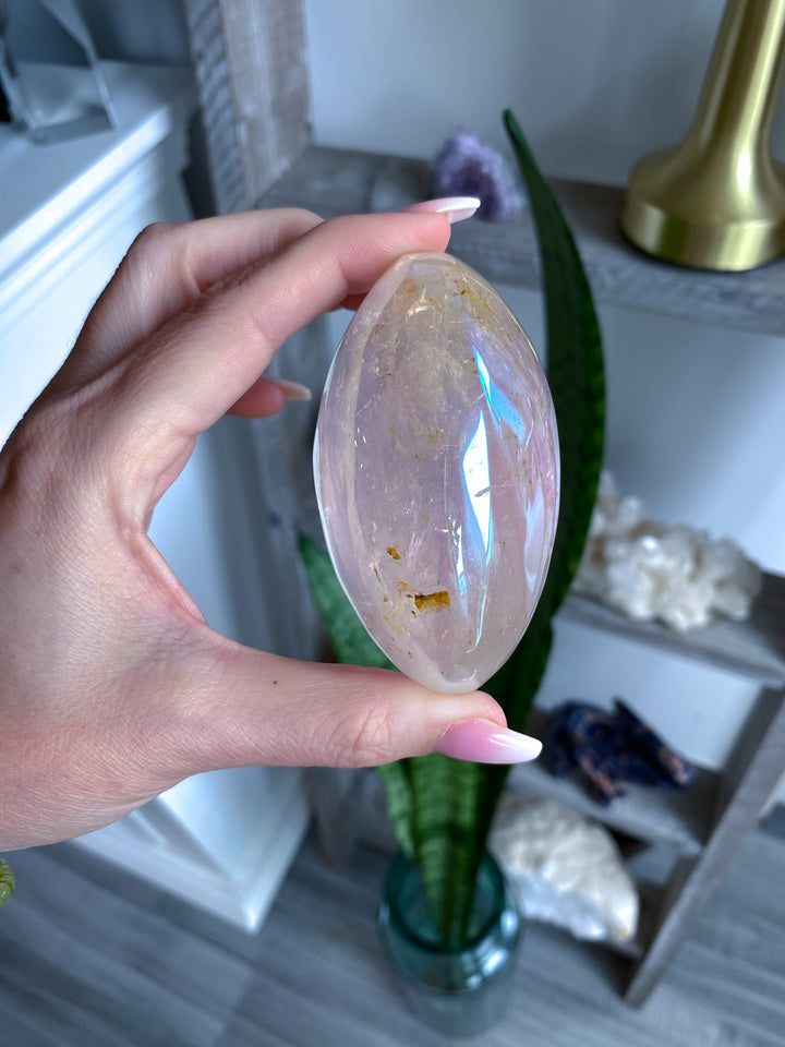 Jumbo Interdimensional Angel Aura Clear Quartz Palm Stone 