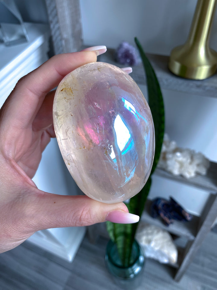 Jumbo Interdimensional Angel Aura Clear Quartz Palm Stone 