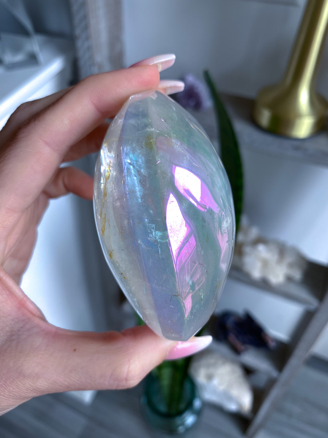 Jumbo Interdimensional Angel Aura Clear Quartz Palm Stone 