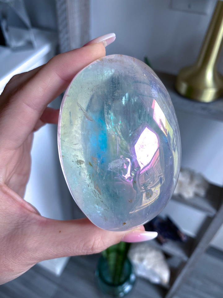 Jumbo Interdimensional Angel Aura Clear Quartz Palm Stone 