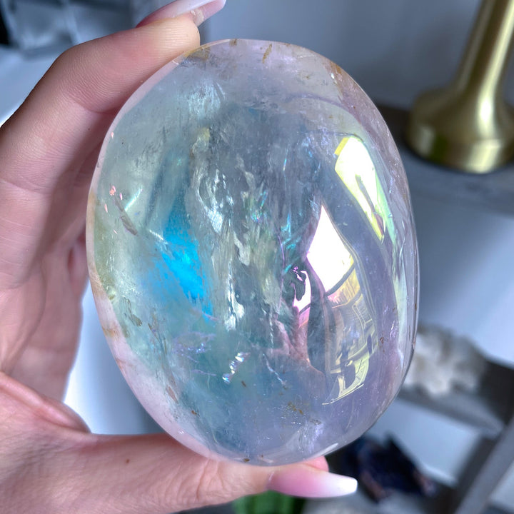 Jumbo Interdimensional Angel Aura Clear Quartz Palm Stone 