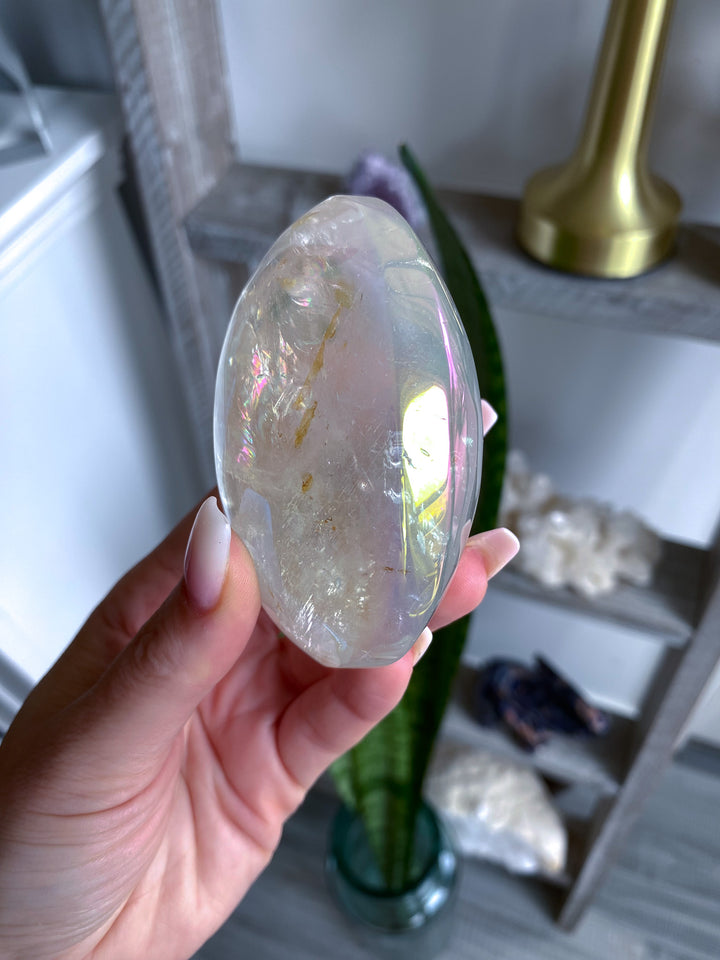 Jumbo Interdimensional Angel Aura Clear Quartz Palm Stone 