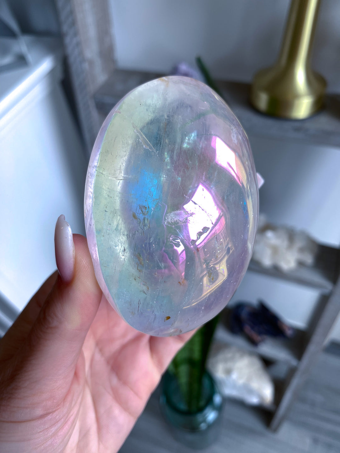 Jumbo Interdimensional Angel Aura Clear Quartz Palm Stone 