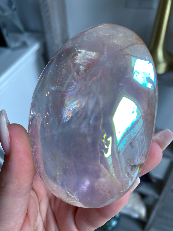 Jumbo Interdimensional Angel Aura Clear Quartz Palm Stone 