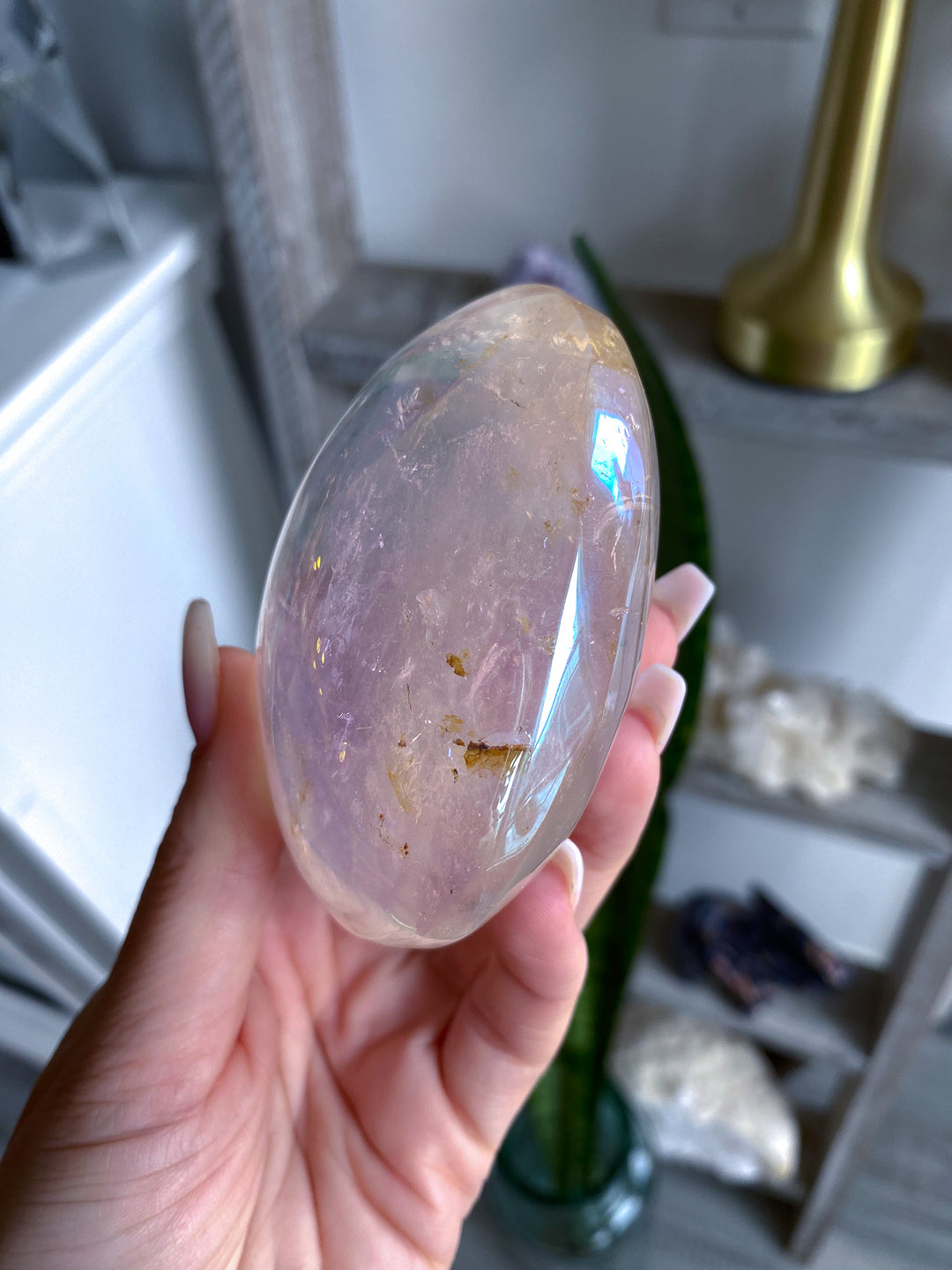 Jumbo Interdimensional Angel Aura Clear Quartz Palm Stone 