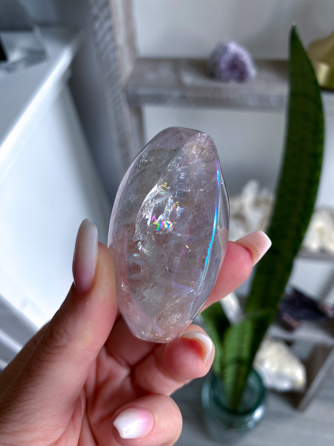 Large Angel Aura Clear Quartz Palm Stone 