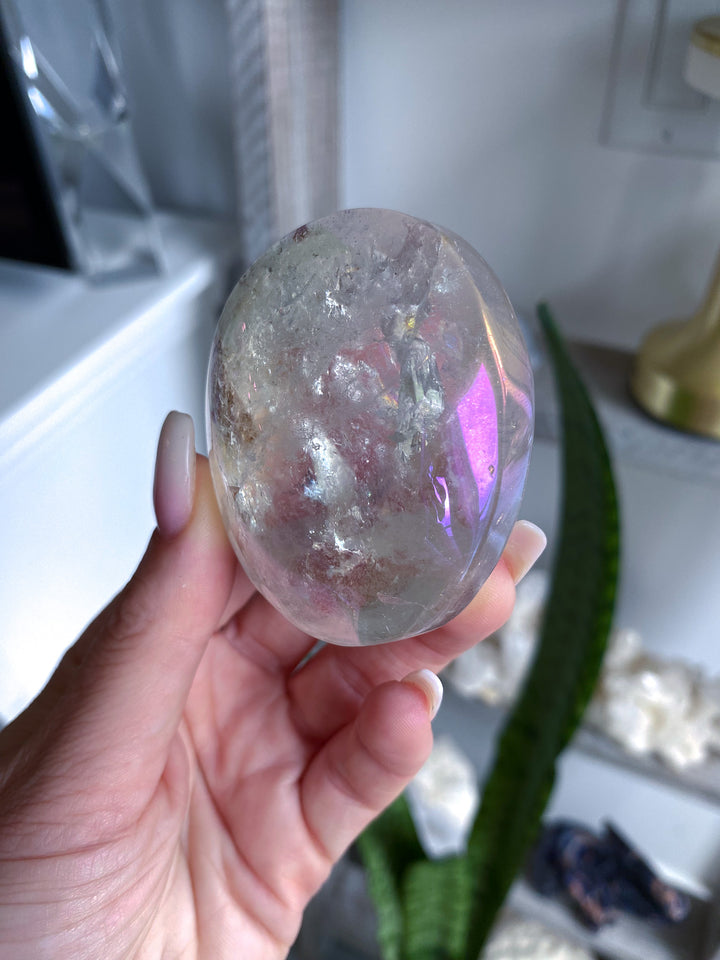 Large Angel Aura Clear Quartz Palm Stone 