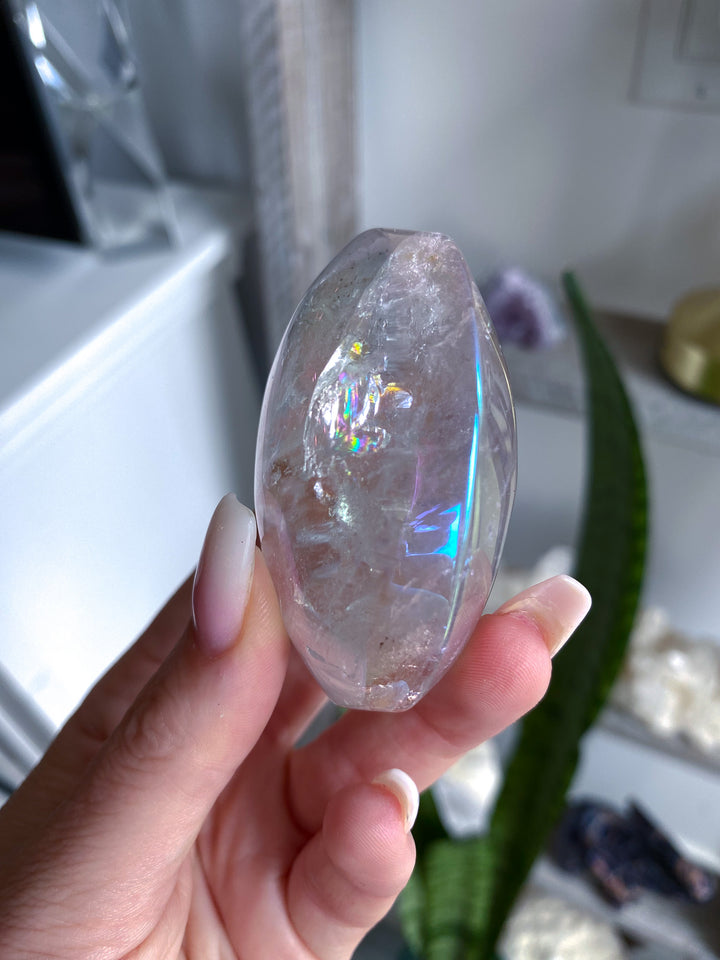 Large Angel Aura Clear Quartz Palm Stone 