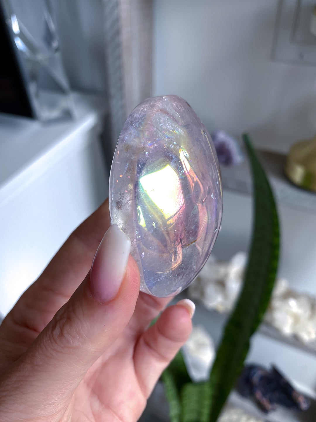 Large Angel Aura Clear Quartz Palm Stone 