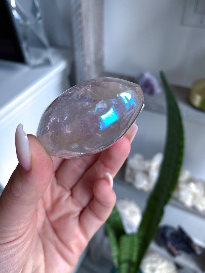 Large Angel Aura Clear Quartz Palm Stone 
