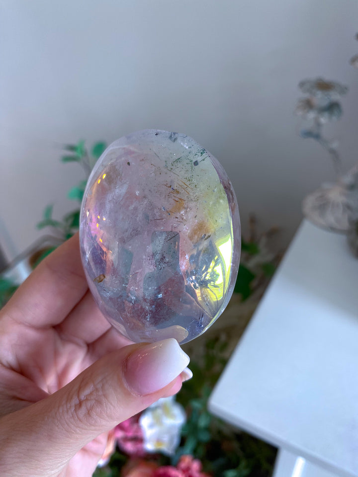 Large Angel Aura Clear Quartz Palm Stone 